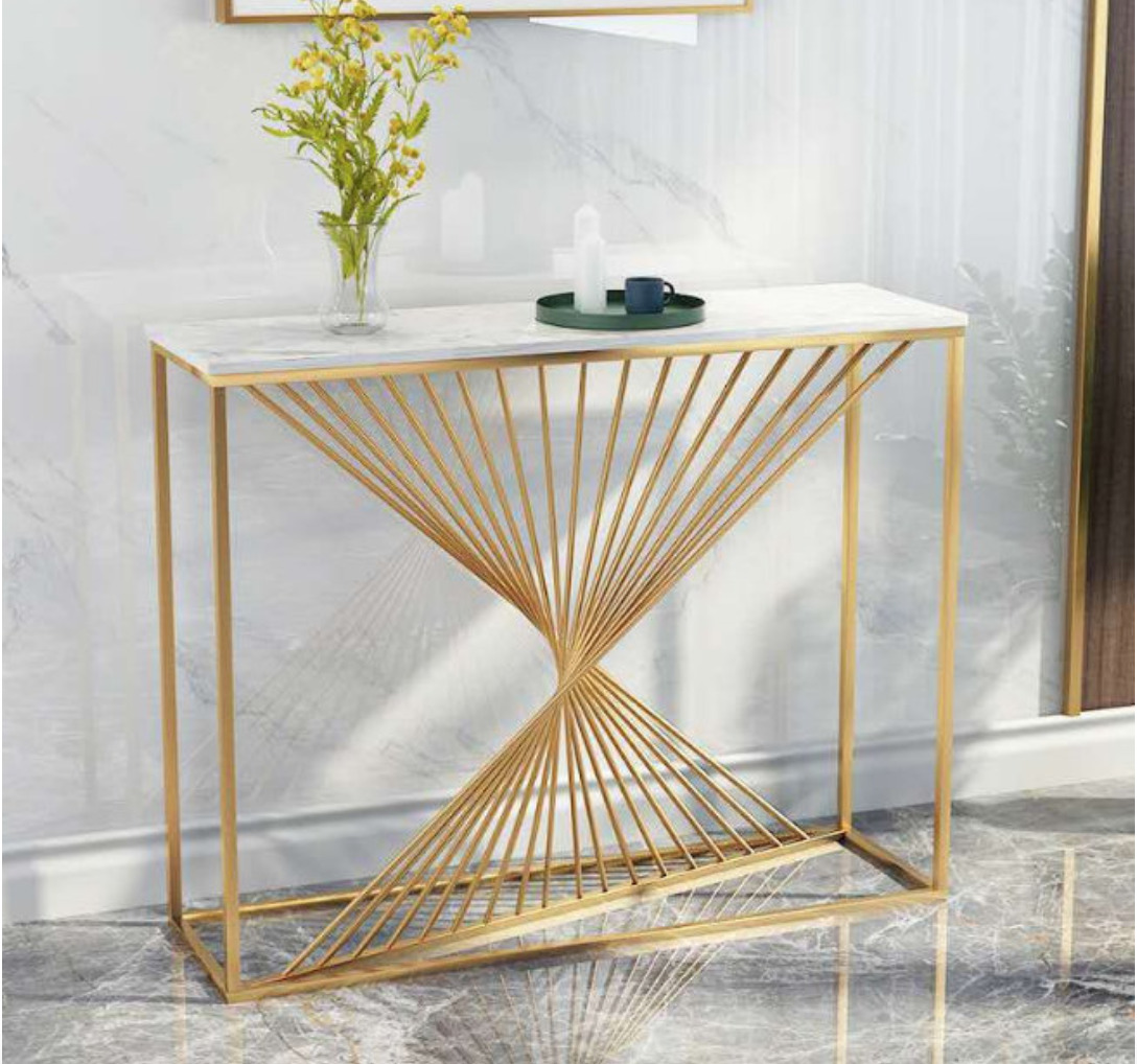 140CM WHITE AND GOLD MARBLE CONSOLE TABLE