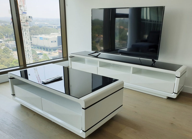 Glossy White Coffee Table And TV unit Easy Home Furniture