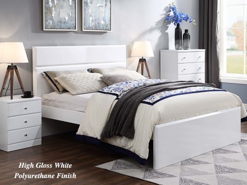 Alaska glossy white queen bed frame