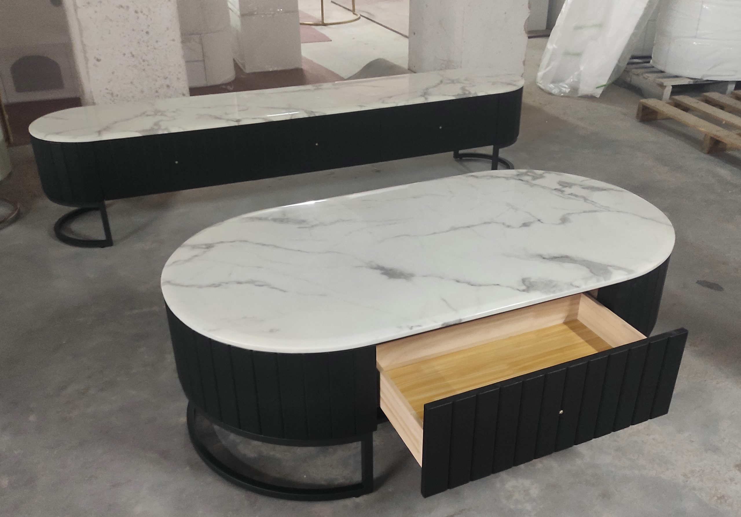 Rhea Marble Top Coffee Table (Black Legs) Easy Home Furniture