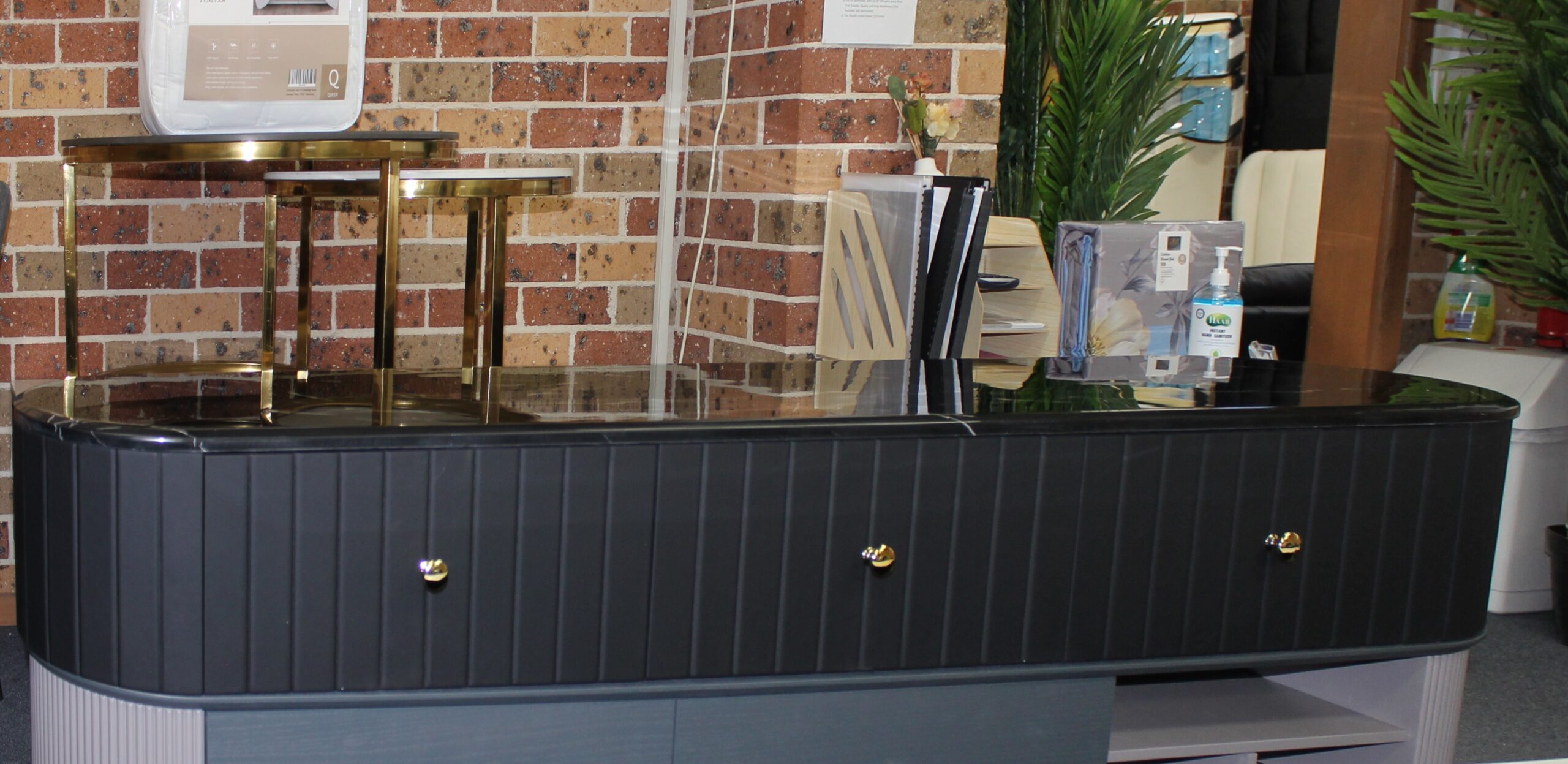 Rhea Sintered stone Top TV unit Gold Legs Easy Home Furniture