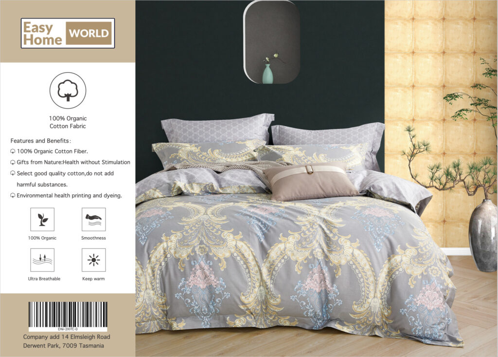 100 Organic Cotton Fabric 200tc Bedding 5 Pcs Sets Easy Home Furniture