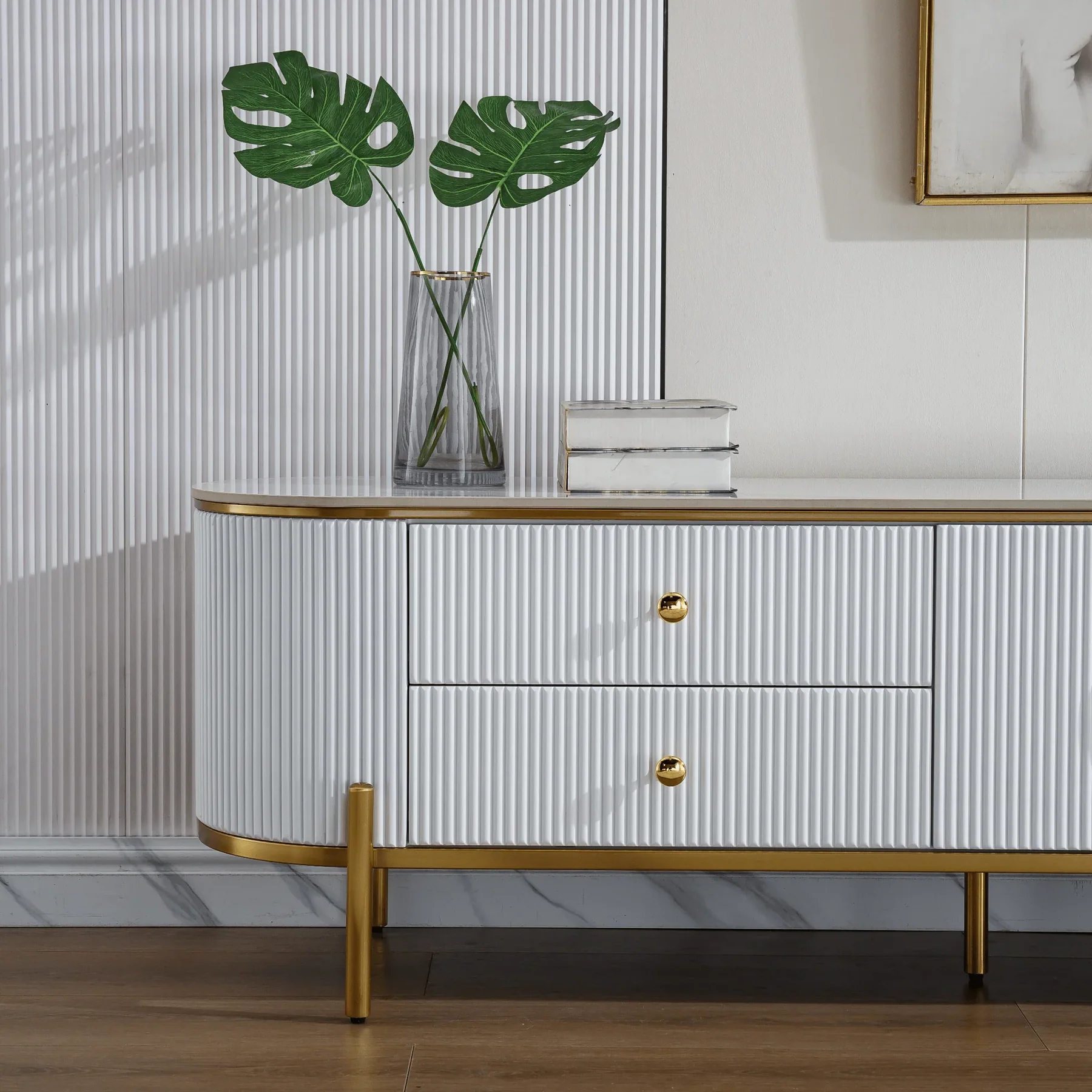 Phoebe White and gold TV Unit - Image 4