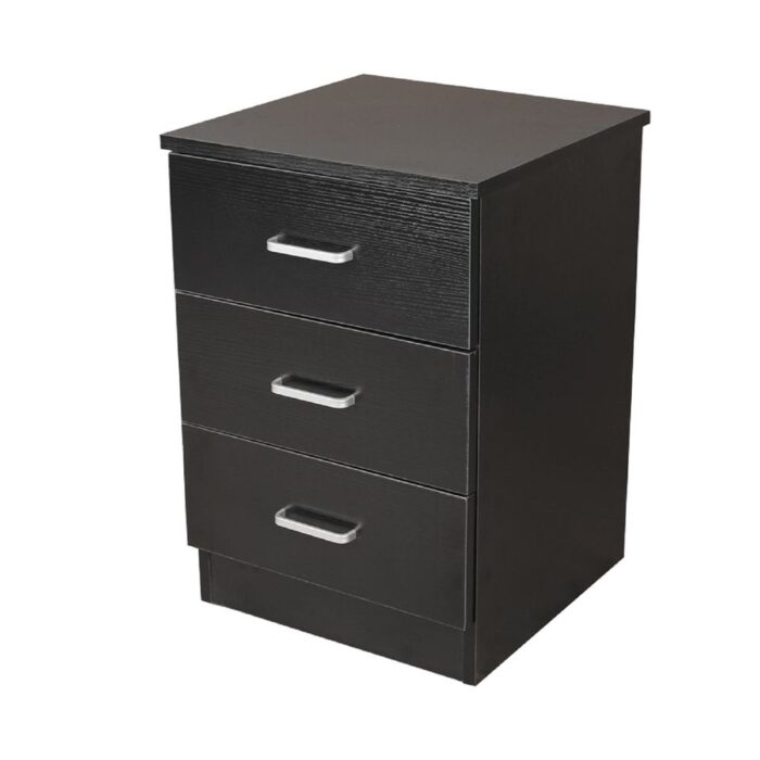 3 drawers black bed side table
