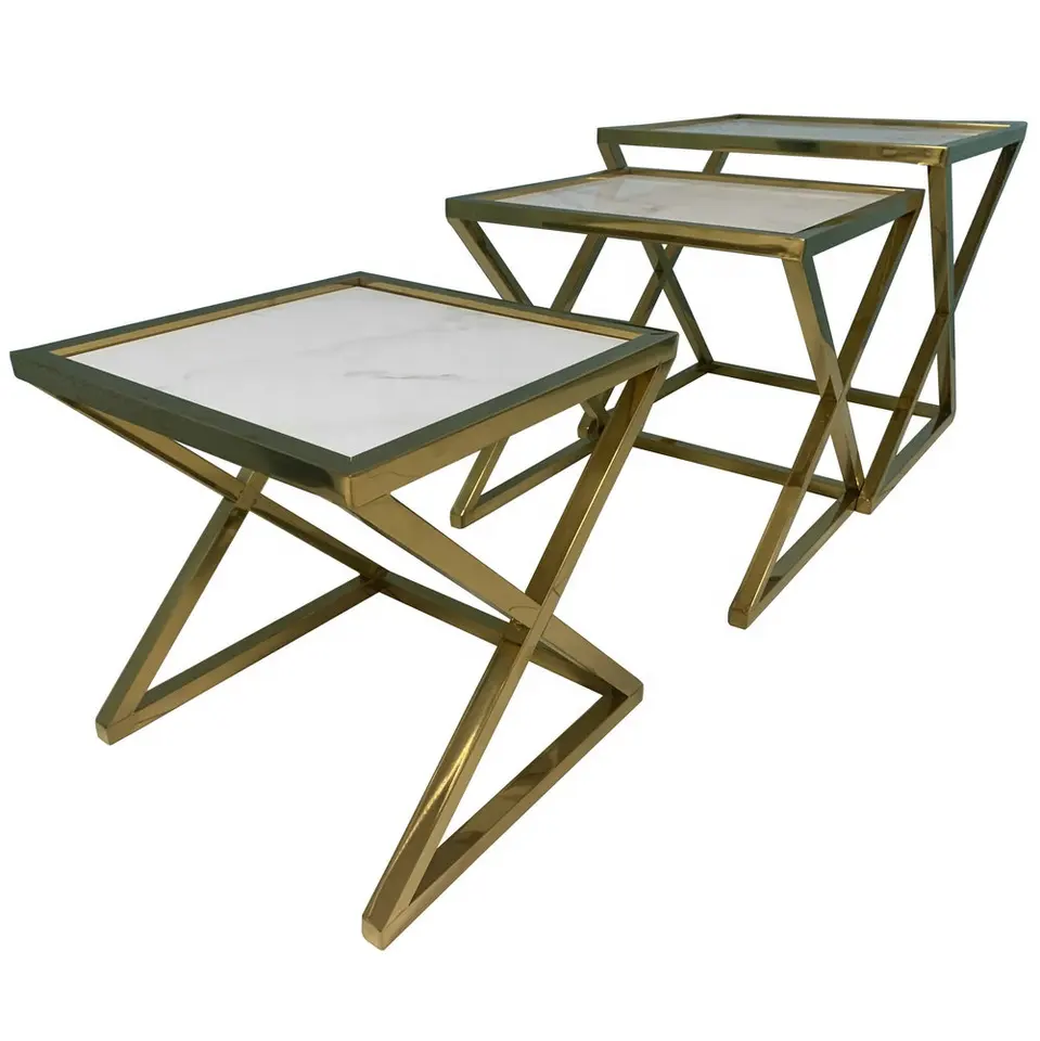 Kari Nesting Coffee Table Set of 3 (gold/Silver) Easy Home Furniture