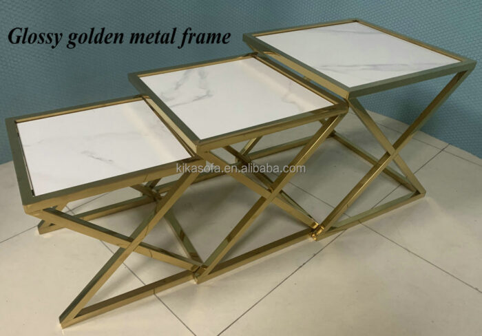 Golden Metal frame nesting coffee table set of 3