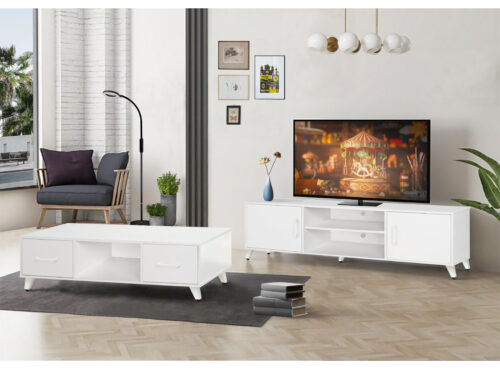 Hana white tv unit and coffee table set