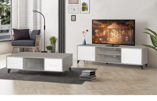 Hana Oak and white tv unit and coffee table