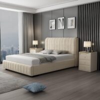 Europa Velvet Beige King Bed Frame Gas Lift - Image 2