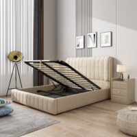 Europa beige queen gas lift bed frame