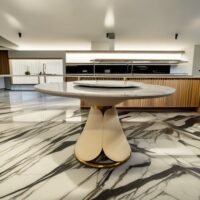 Moon white round dining table
