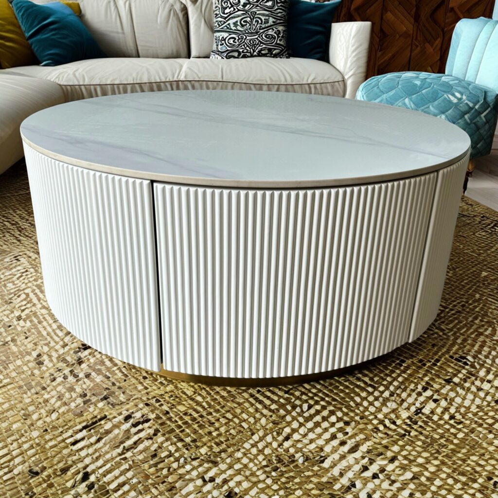 Elegant White Round Coffee Table with Storage Solutions