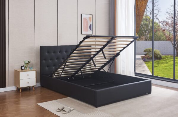 PU Leather Queen Gas Lift Storage Bed Frame