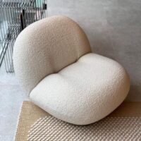 Sherpa Single Seater Boucle Swivel Chair with brushed gold stainless steel base - Image 2