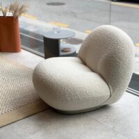 Sherpa Single Seater Boucle Swivel Chair with brushed gold stainless steel base - Image 6