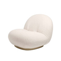 Sherpa Single Seater Boucle Swivel Chair with brushed gold stainless steel base - Image 4