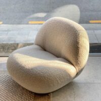 Sherpa Single Seater Boucle Swivel Chair with brushed gold stainless steel base - Image 5