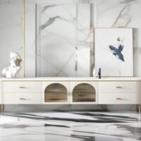 60 cm height Century TV Unit Sintered Stone Top White - Image 2