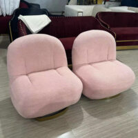 Sherpa Single Seater Boucle Swivel Chair with brushed gold stainless steel base - Image 8