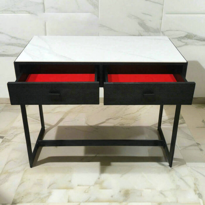 2 Drawers Console Table Black With Sintered Stone Top - Image 3