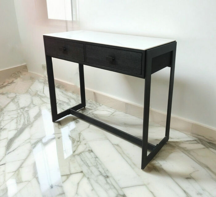 2 Drawers Console Table Black With Sintered Stone Top