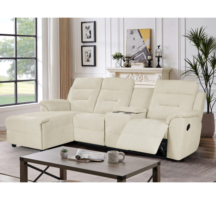 Daisy 3 Seater  LHF Corner Sofa with Recliner & Drinks Holder - Beige