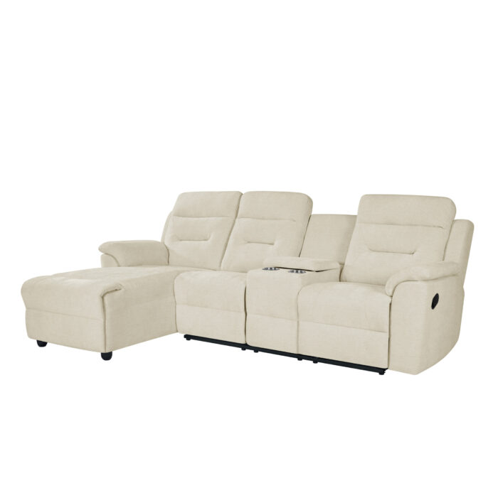 Daisy 3 Seater  LHF Corner Sofa with Recliner & Drinks Holder - Beige - Image 4