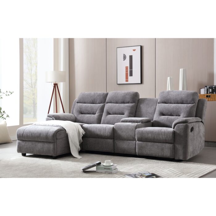 Daisy 3 Seater LHF Corner Sofa with Recliner & Drinks Holder – GREY - Image 5