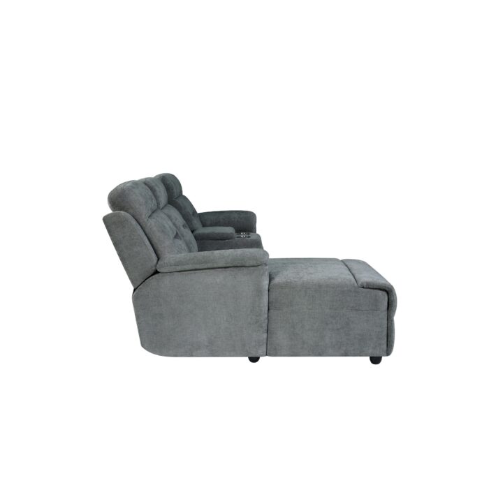 Daisy 3 Seater LHF Corner Sofa with Recliner & Drinks Holder – GREY - Image 4