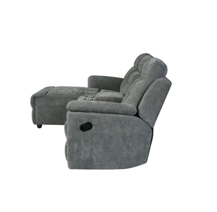 Daisy 3 Seater LHF Corner Sofa with Recliner & Drinks Holder – GREY - Image 3