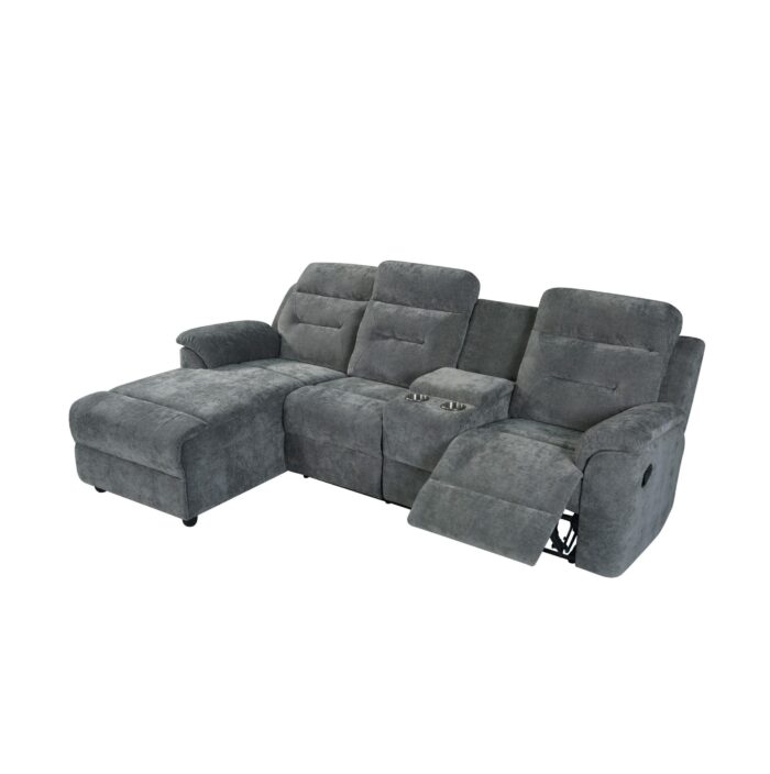 Daisy 3 Seater LHF Corner Sofa with Recliner & Drinks Holder – GREY - Image 2