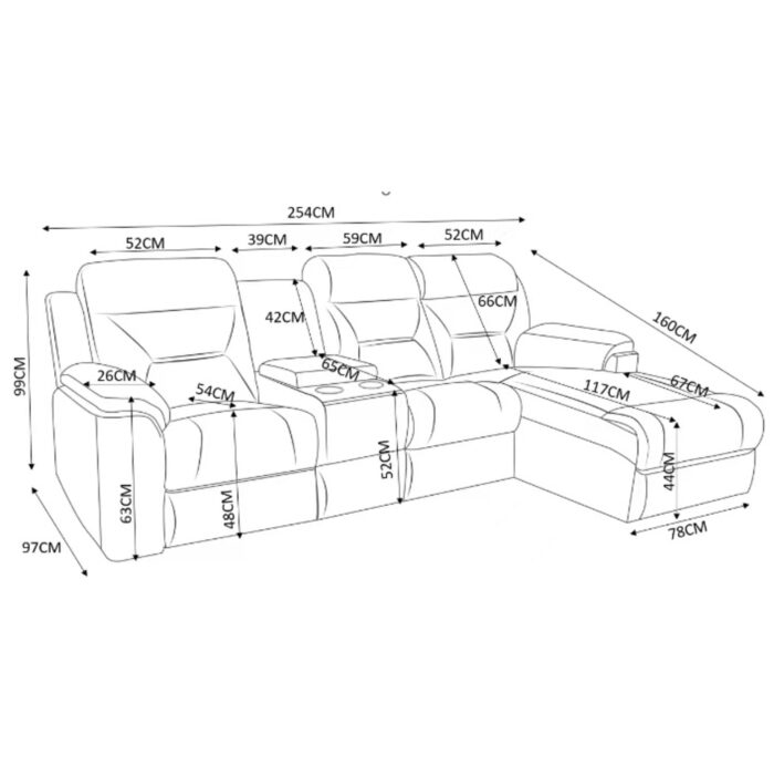 Daisy 3 Seater RHF Corner Sofa with Recliner & Drinks Holder – GREY - Image 3