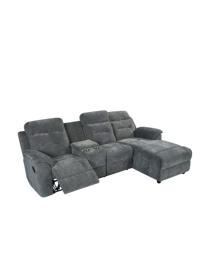 Daisy 3 Seater RHF Corner Sofa with Recliner & Drinks Holder – GREY - Image 2