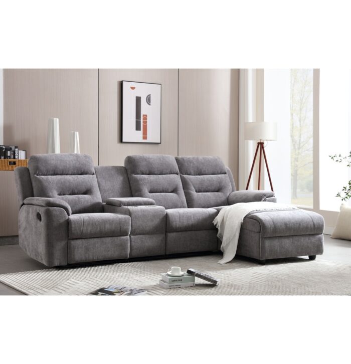 Daisy 3 Seater RHF Corner Sofa with Recliner & Drinks Holder – GREY