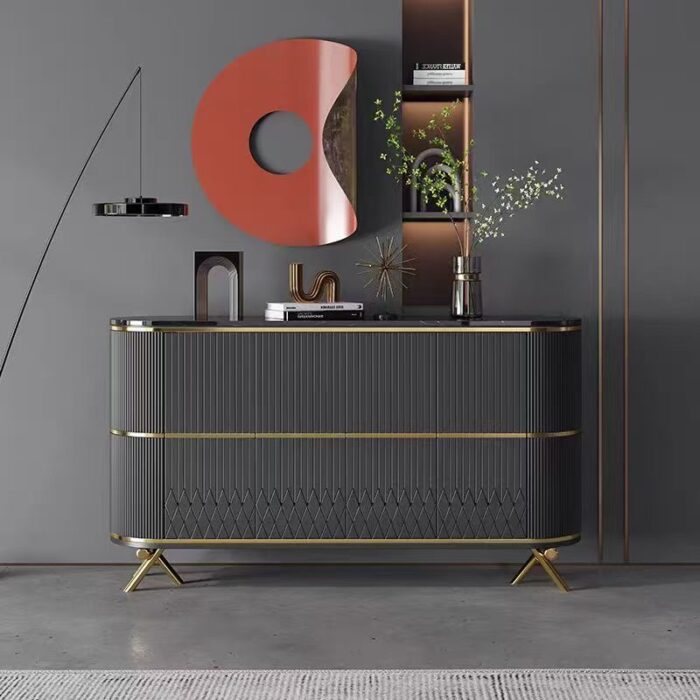 Buffet Table Black with Brushed Gold Stainless Steel Border
