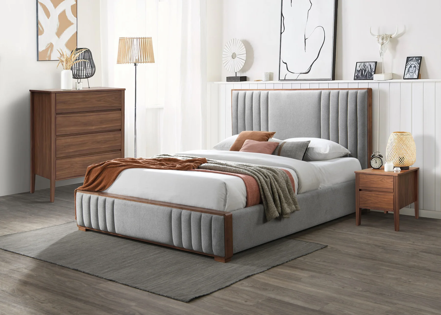 Luxury Fabric Bed Frame Wooden Border