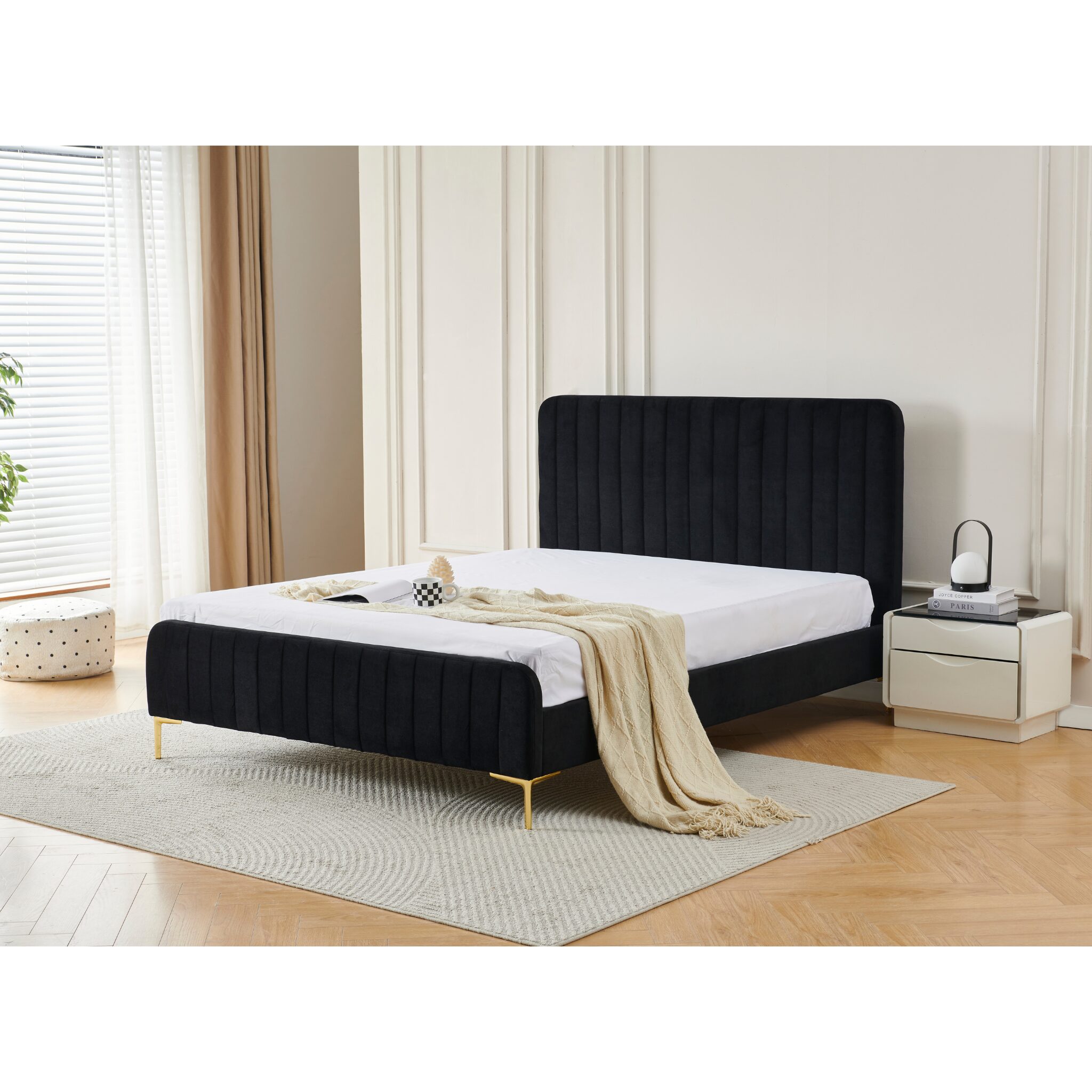 Rara Black Velvet Bed Frame Double - Image 2