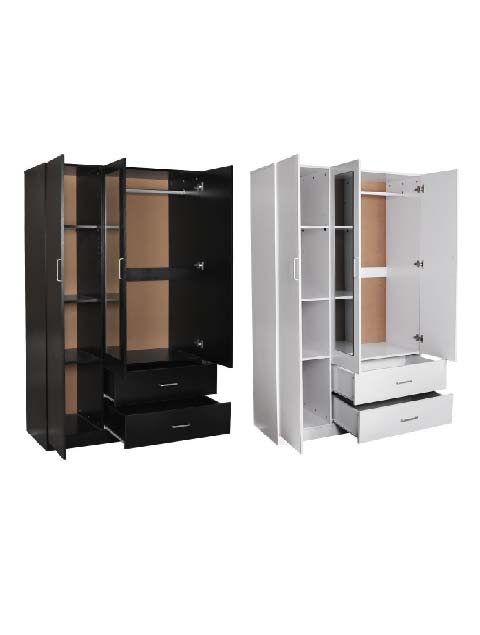 Dia 3 Doors 2 Drawers Mirror Wardrobe – Black/White