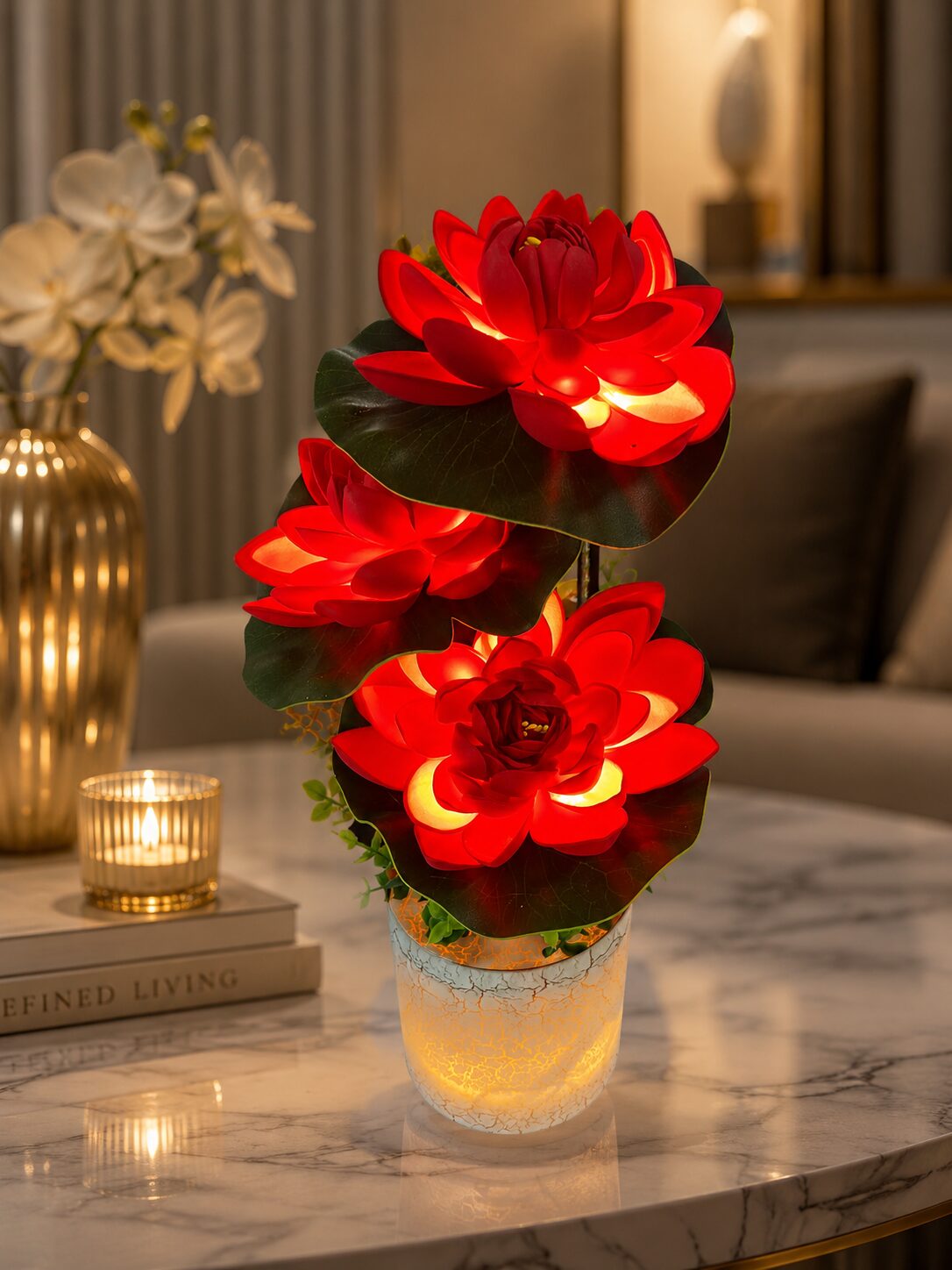 Radiant Red Lotus LED Lamp - Image 2