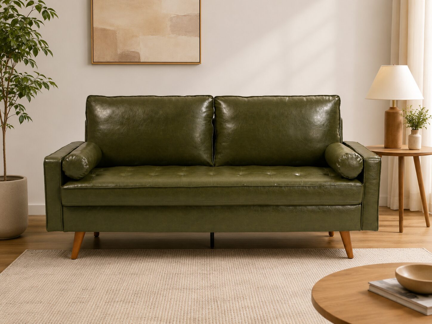 Hudson 2.5 Seater Faux Leather Sofa - Green - Image 2