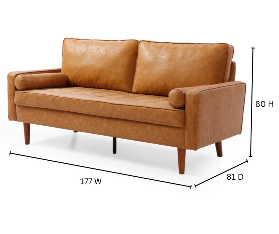 Hudson 2.5-Seater Faux Leather Sofa – Brown - Image 6
