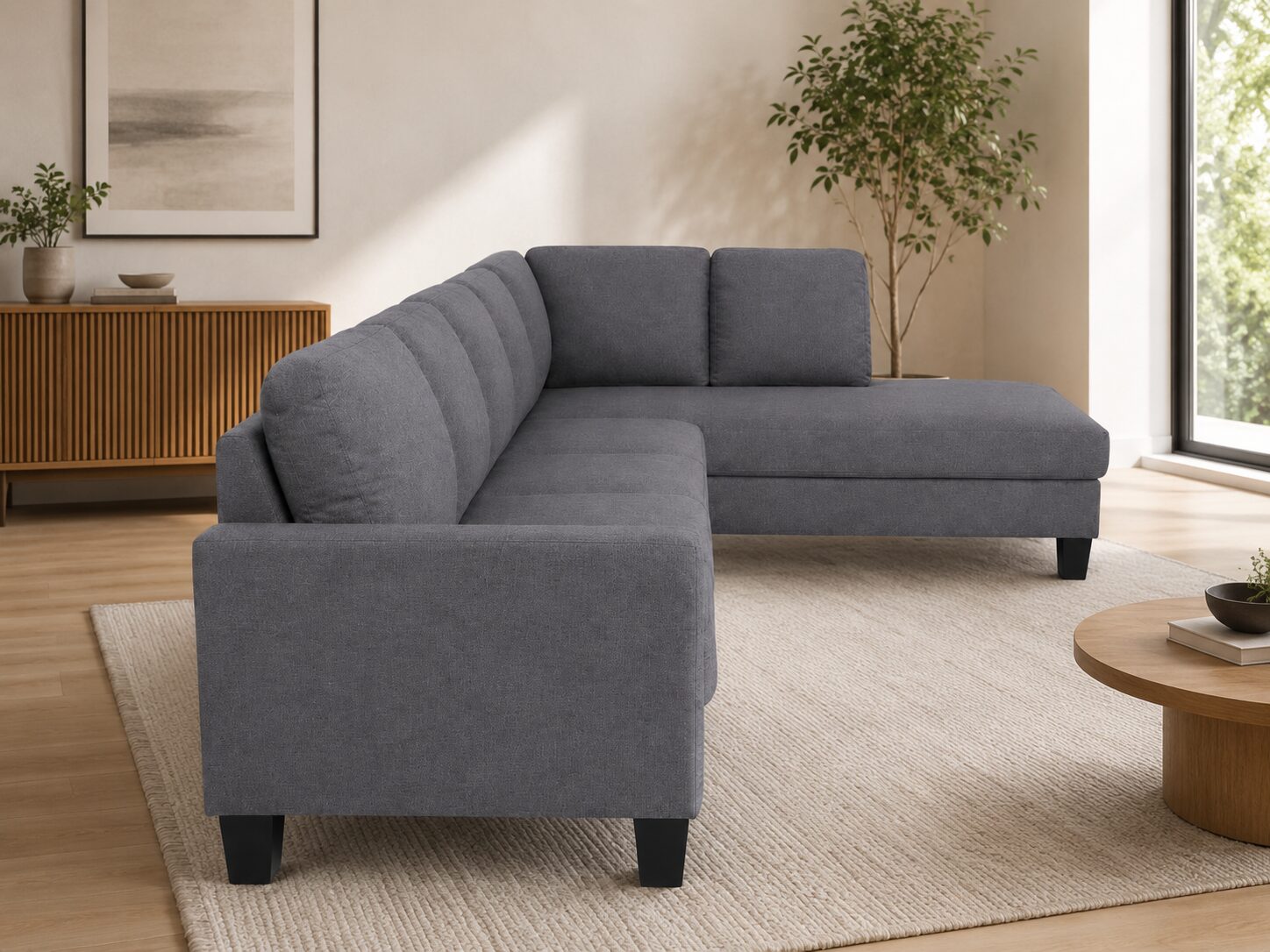 Lorenza 5 Seater Sofa (L-Shape, Chaise on right) - Dark Grey - Image 3