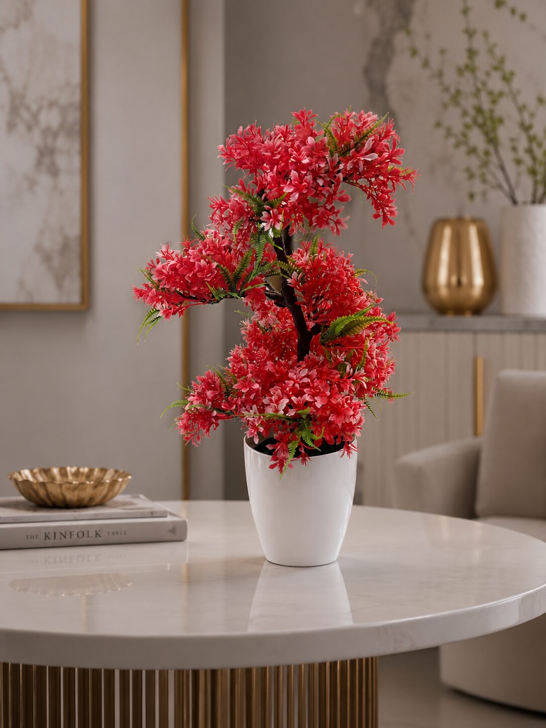 Coral Red Blossom Artificial Plant - Image 2