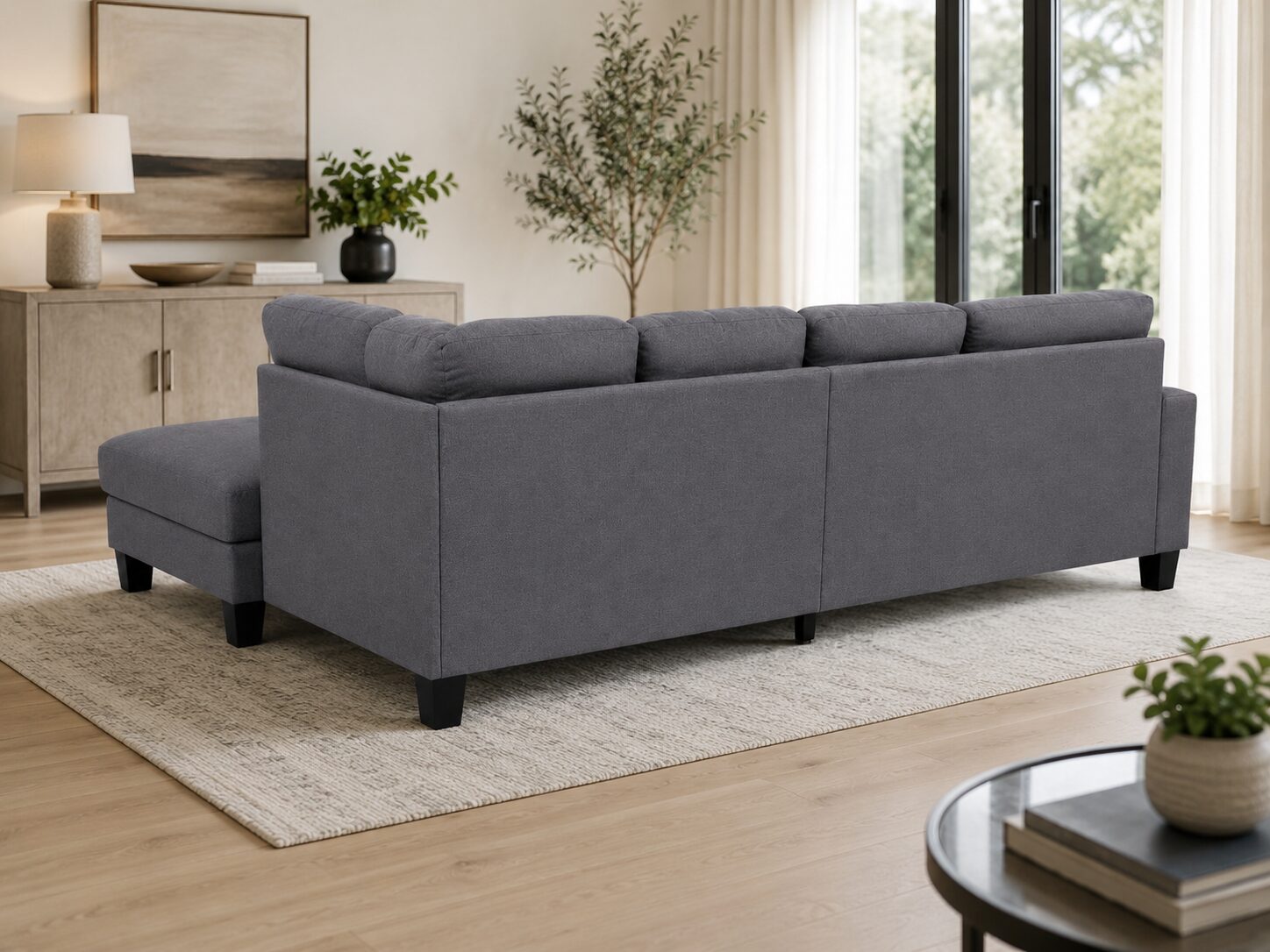 Lorenza 5 Seater Sofa (L-Shape, Chaise on right) - Dark Grey - Image 5