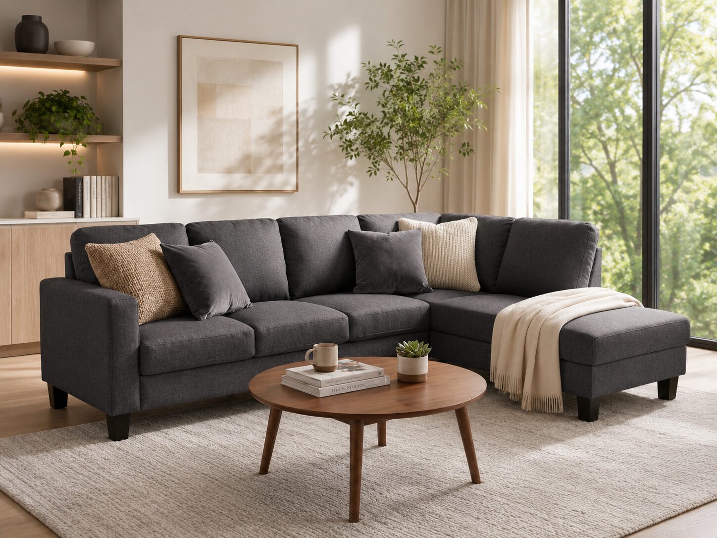 Lorenza 5 Seater Sofa (L-Shape, Chaise on right) - Dark Grey