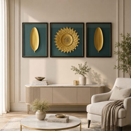 Golden Serenity 3-Piece 3D Wall Art Set