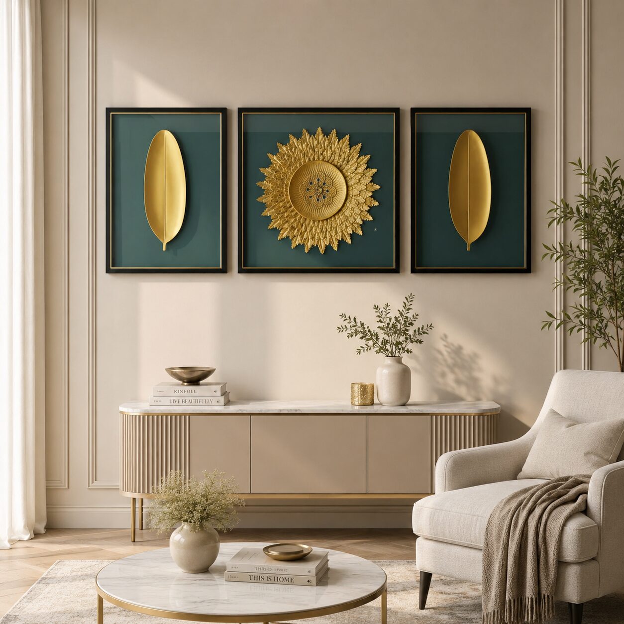 Golden Serenity 3-Piece 3D Wall Art Set