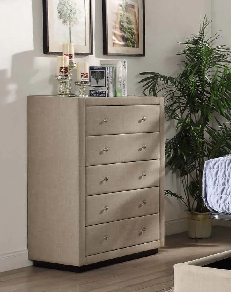 Adria Fabric Upholstered Tallboy Sand - Image 2