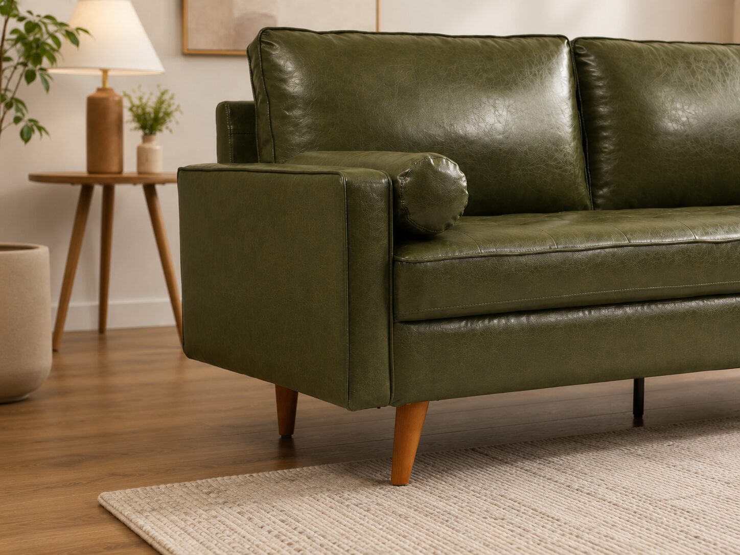 Hudson 2.5 Seater Faux Leather Sofa - Green - Image 3