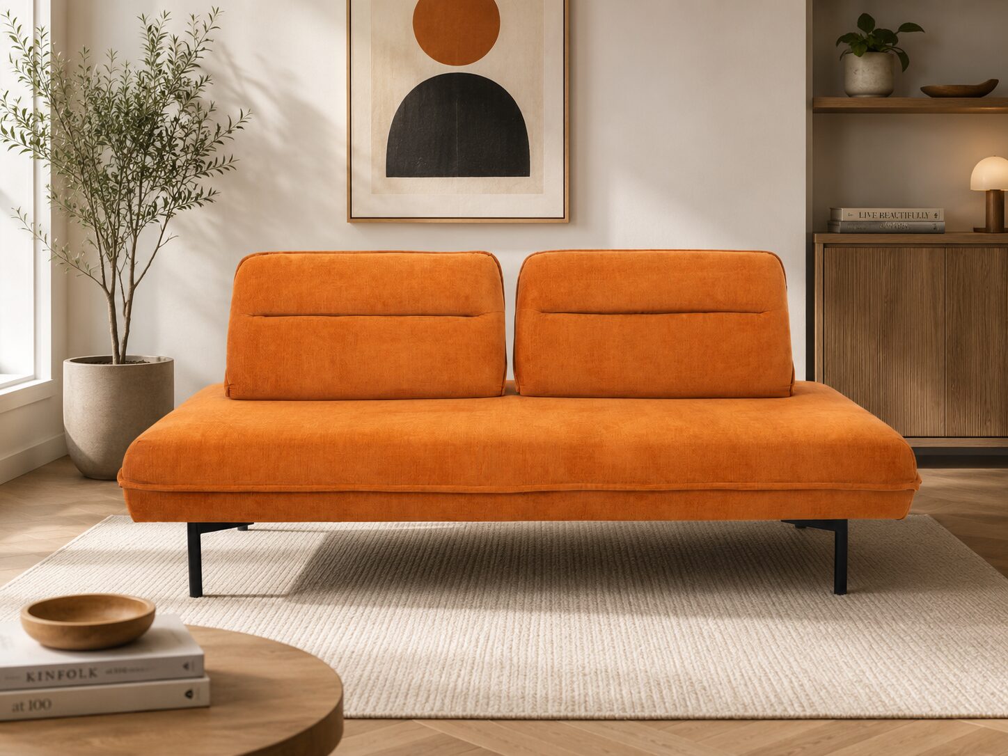 Arlo Sectional Sofa with Removable Backrest – Orange